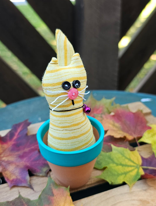 Yellow Striped Kitty in a Pot