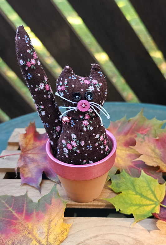 Brown Floral Kitty in a Cup