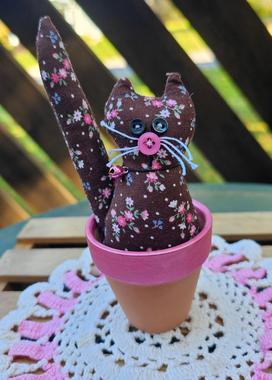 Brown Floral Kitty in a Cup